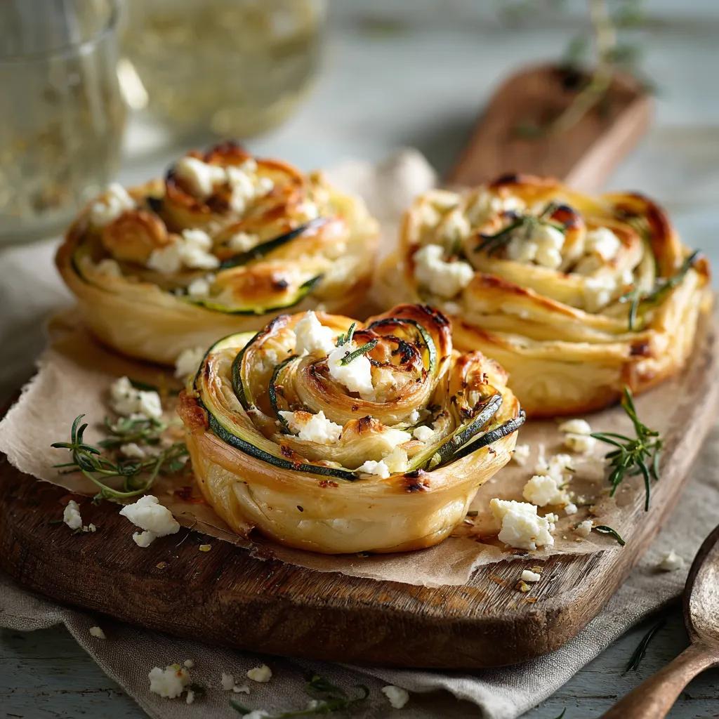 Feuilletés roses courgette, feta & miel