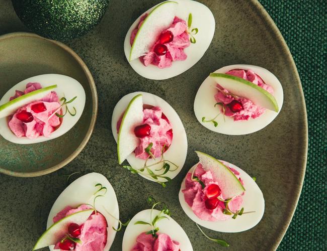 Œufs mimosa, pomme et betterave