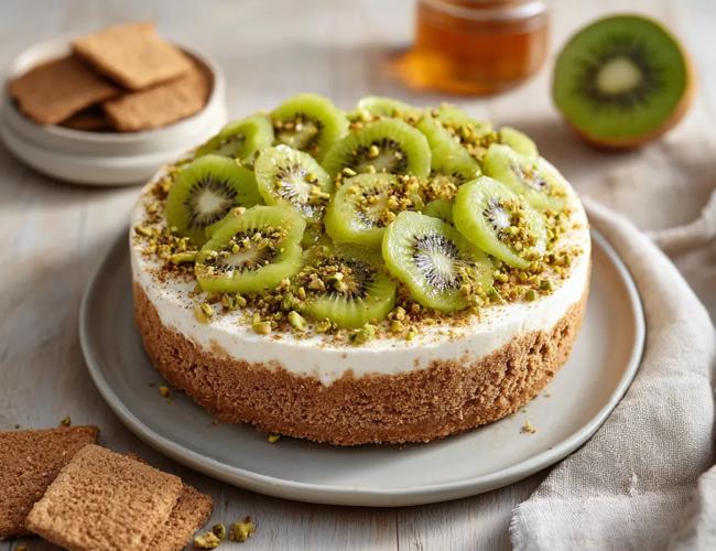 Cheesecake au spéculoos et kiwis