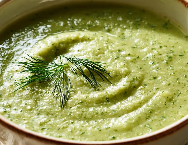 Velouté courgette, fenouil et fromage fouetté ail et fines herbes