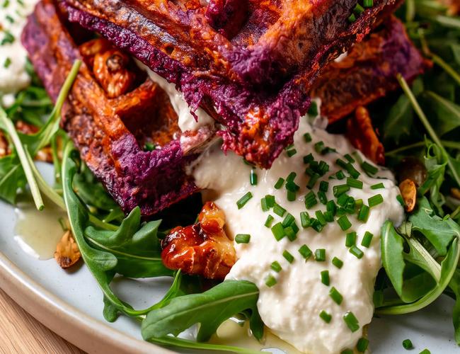 Recette Gaufres salées de patate douce violette, sauce fromage blanc et ...