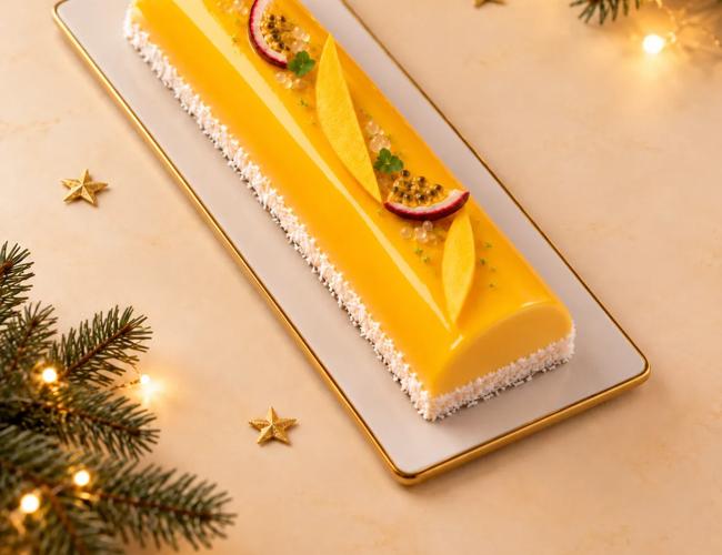 Bûche exotique mangue, passion et agrumes