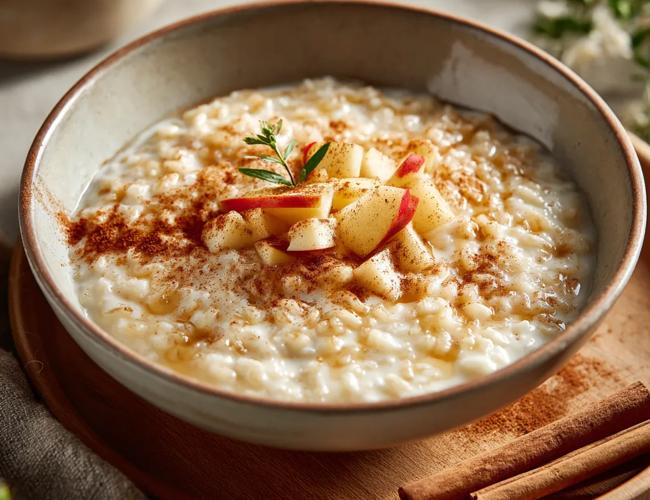 Riz au lait au jus de pomme et cannelle