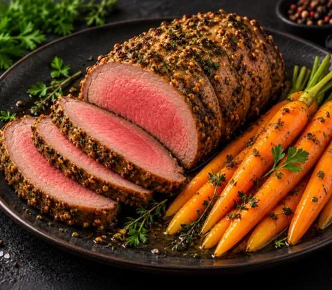 Rôti de bœuf en croûte de moutarde et herbes