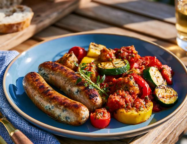 Saucisses au barbecue et ratatouille maison