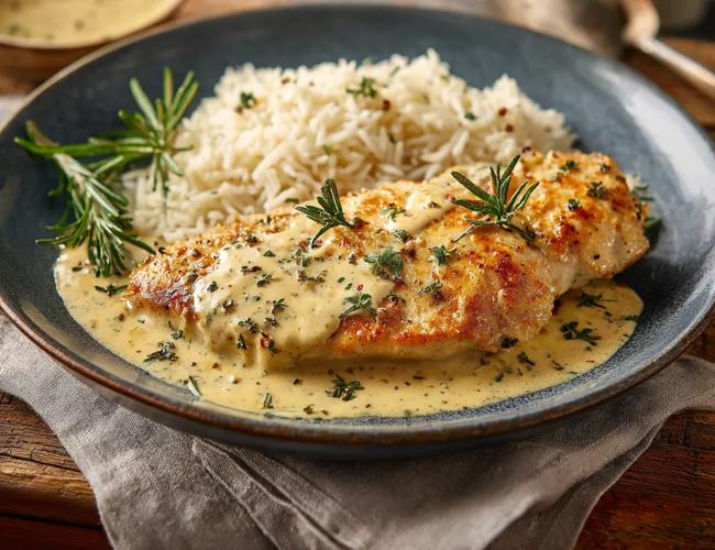 Escalope de dinde et sa sauce crème moutarde