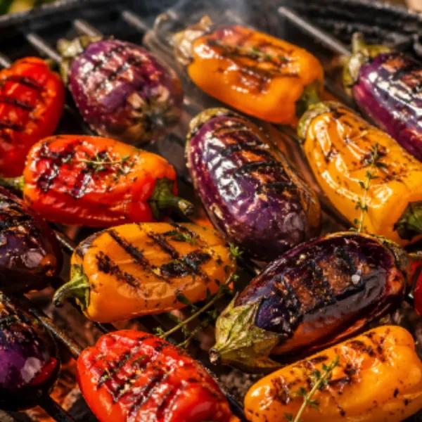 Mini aubergines & mini poivrons grillés, marinade thym-citron