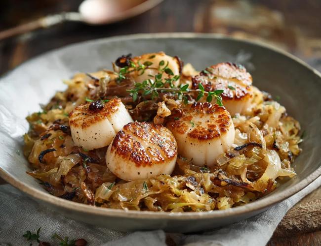 Noix de Saint-Jacques et fondue de poireaux