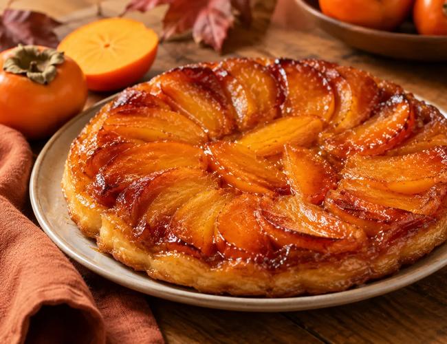 Tarte Tatin de kaki et son filet de crème