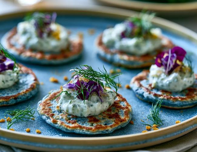 Blinis maison bleus au tzatziki 🥒