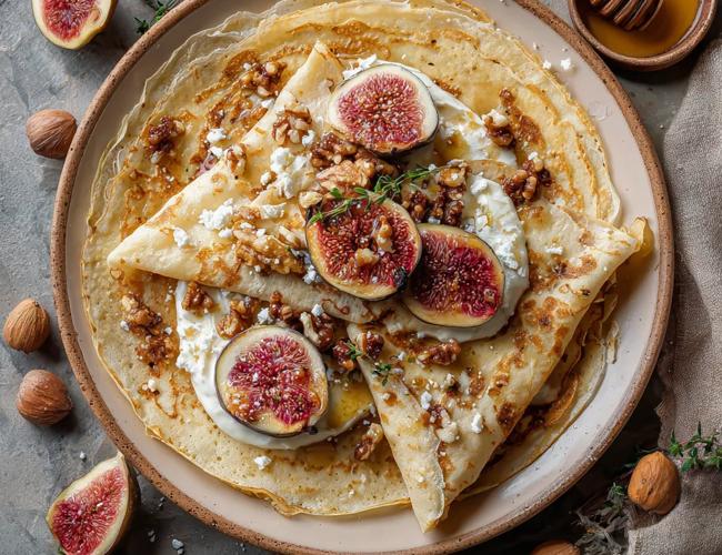Crêpe chèvre figue miel et noix