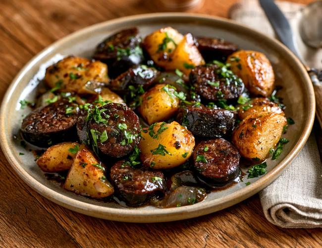 Boudin noir aux pommes et oignons