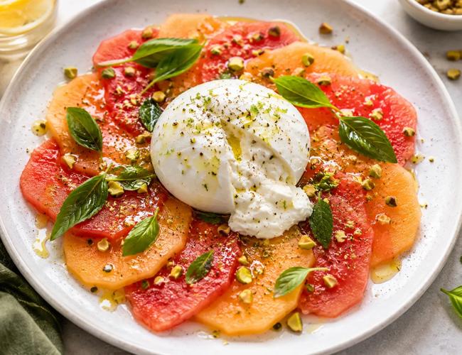 Carpaccio de pastèque, melon et Burrata Di Andria IGP*