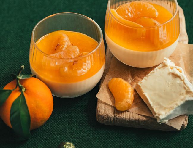 Panna cotta au brillat-savarin, coulis de mandarine
