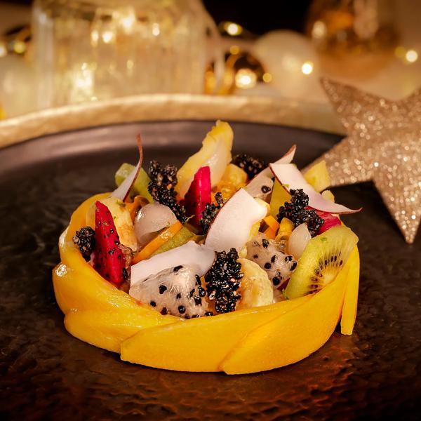 Fruits exotiques et perles du japon au lait de coco